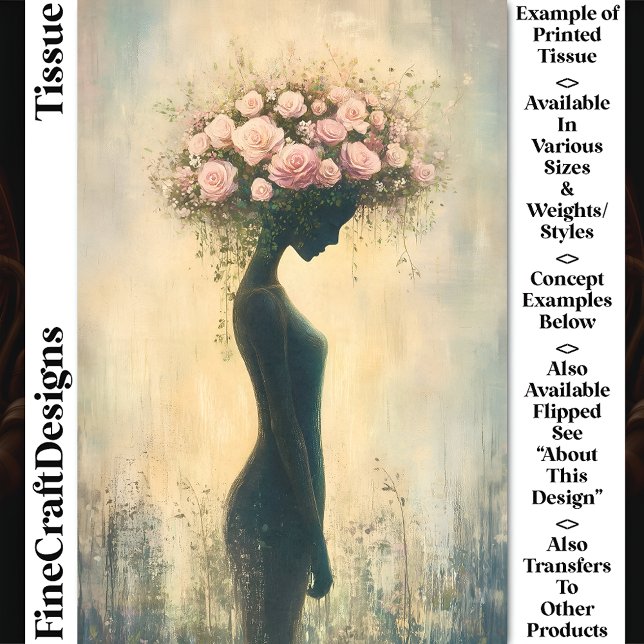 Papel De Seda Espírito Natural Feminino Suave, Rosas CZ3R Decoup (Criador carregado)