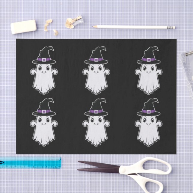 Papel De Seda Espíritos Fantasmas Com Padrão de Chapéus de Bruxa (Arte )