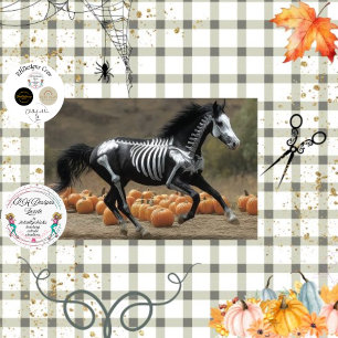 Papel De Seda Esqueleto de Cavalo Preto Pintado com Decoupage