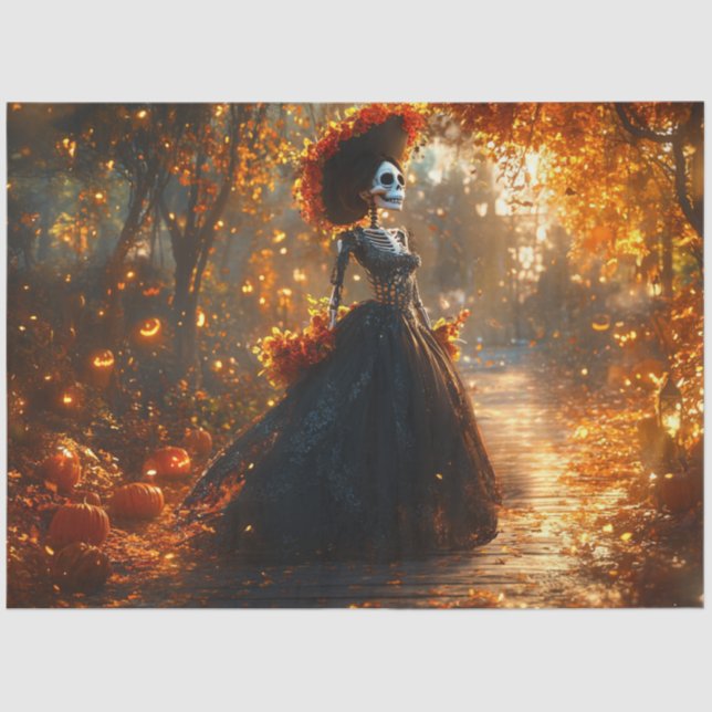 Papel De Seda Esqueleto Gótico de Dissociação Elaborado Vestido  (Frente )