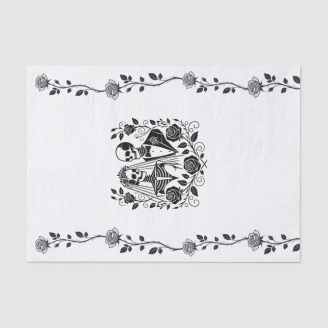 Papel De Seda Esqueleto Preto Branco Rosa Floral Vinha Casamento (Frente )