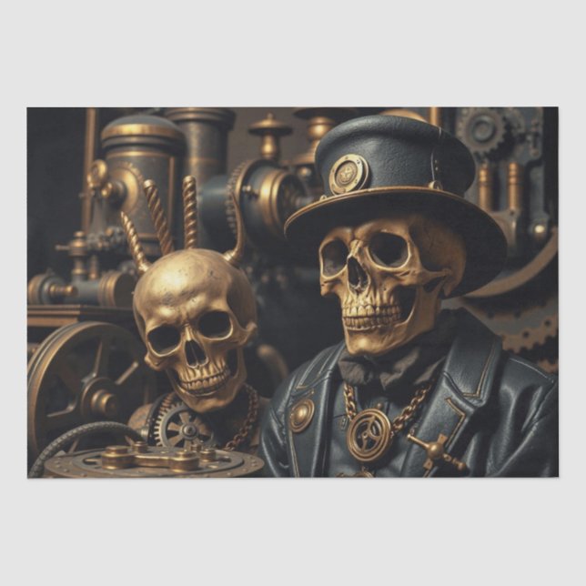 Papel De Seda Esqueleto Steampunk de Halloween (Frente )