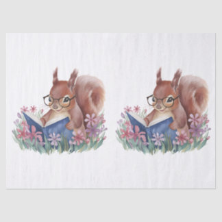 Papel De Seda Esquilo Lendo Um Livro Escondido Em Flores