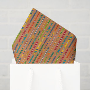Papel De Seda Esquis Vintage Coloridas em Padrão Marrom Claro