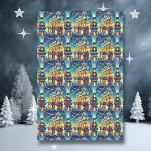 Papel De Seda Estação de trem Vintage na véspera de Natal Noite