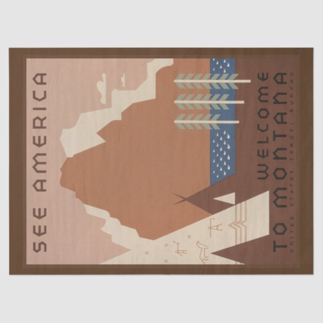 Papel De Seda Estado de Montana: Tribos Indianas, Montanhas, Pra (Frente )