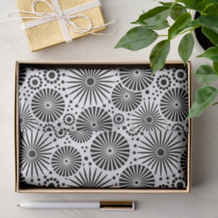 Papel De Seda Estallido de Flores Geométricas Preto e Branco Mod