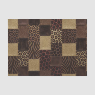 Papel De Seda Estampa de Animal Africano em Patchwork Marrom e