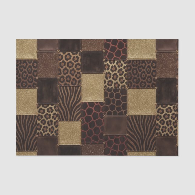 Papel De Seda Estampa de Animal Africano em Patchwork | Marrom e (Frente )