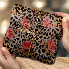 Papel De Seda Estampa de Animal Exótico de Leopardo e Flores Ros