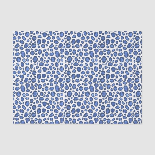Papel De Seda Estampa de animal leopardo azul e branco pintada à (Frente )