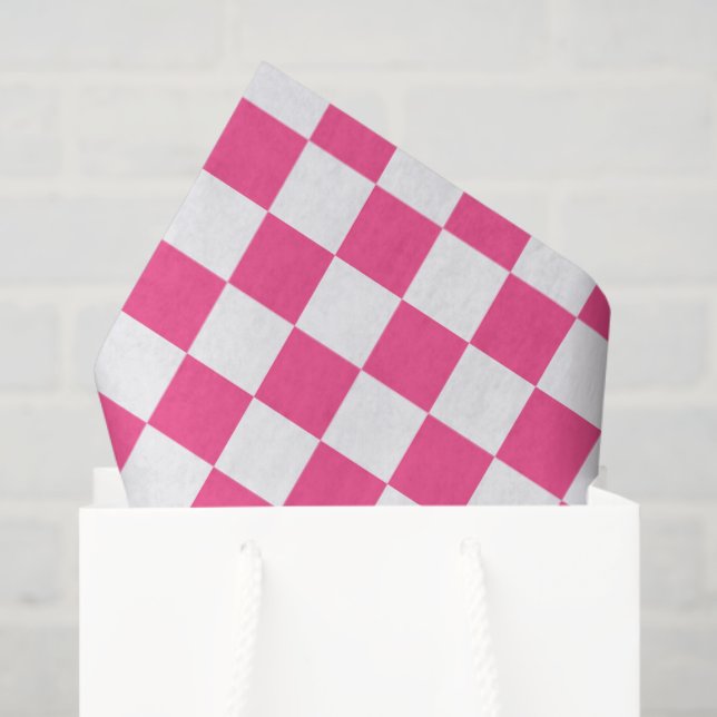 Papel De Seda Estampa Xadrez Rosa e Branco (Sacola de presentes)