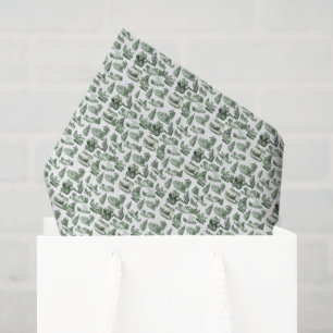 Papel De Seda Estética de Toile de Natal Verde e Branco