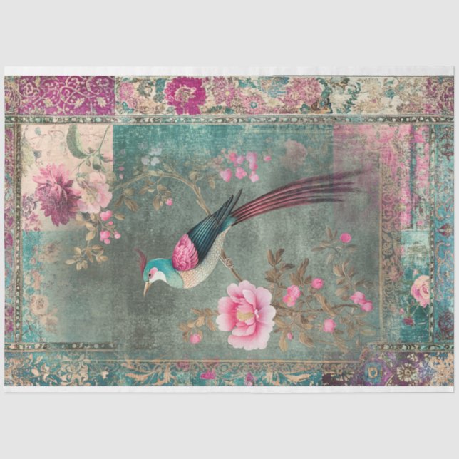 Papel De Seda Estética Oriental Faisão Pássaro Padrão Ecletíco (Frente )