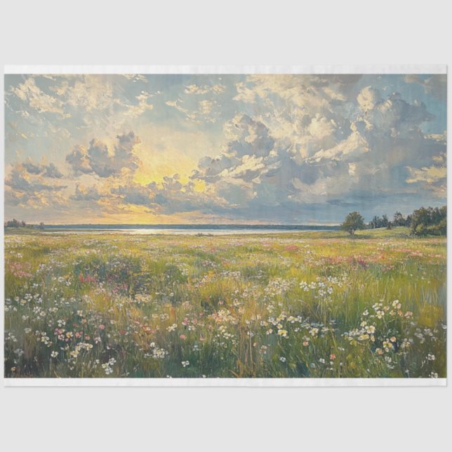 Papel De Seda Estilo Antiquado Delicar Paisagem de Campo de Flor (Frente )