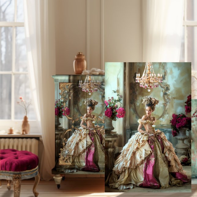 Papel De Seda Estilo Antoinette Brown Mary Retrato High-end (Mary Antoinette inspired, High end bouffant French fashion, Brown Beauty Portrait Art, decoupage )