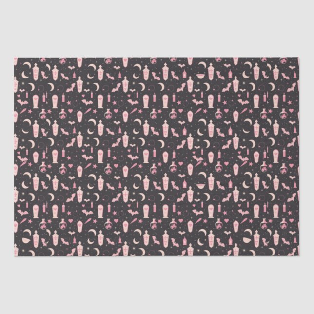 Papel De Seda Estilo branco, bruxaria-vampiro, preto e rosa (Frente )