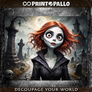 Papel De Seda Estilo de desenho animado garota assustadora no hu