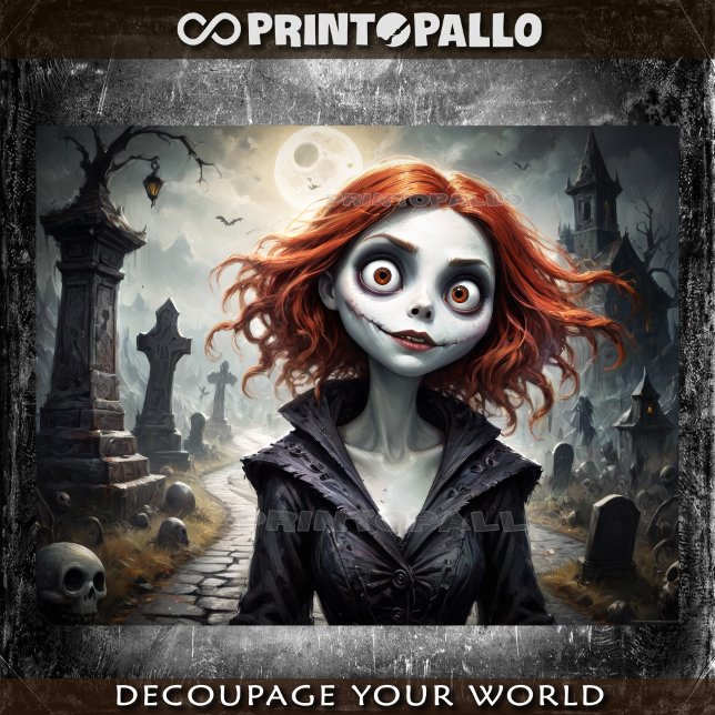 Papel De Seda Estilo de desenho animado garota assustadora no hu (Criador carregado)