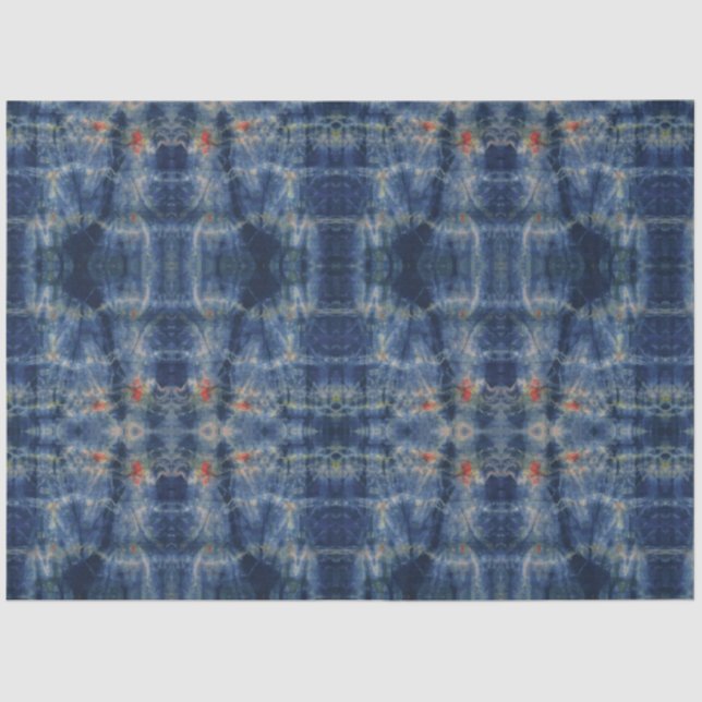 Papel De Seda Estilo de Padrão Tradicional do Corante Azul Étnic (Frente )