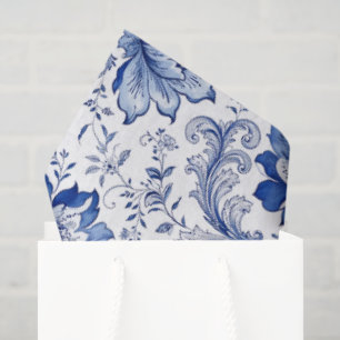 Papel De Seda Estilo Delft Azul Branco Flores Fantasia Caprichos