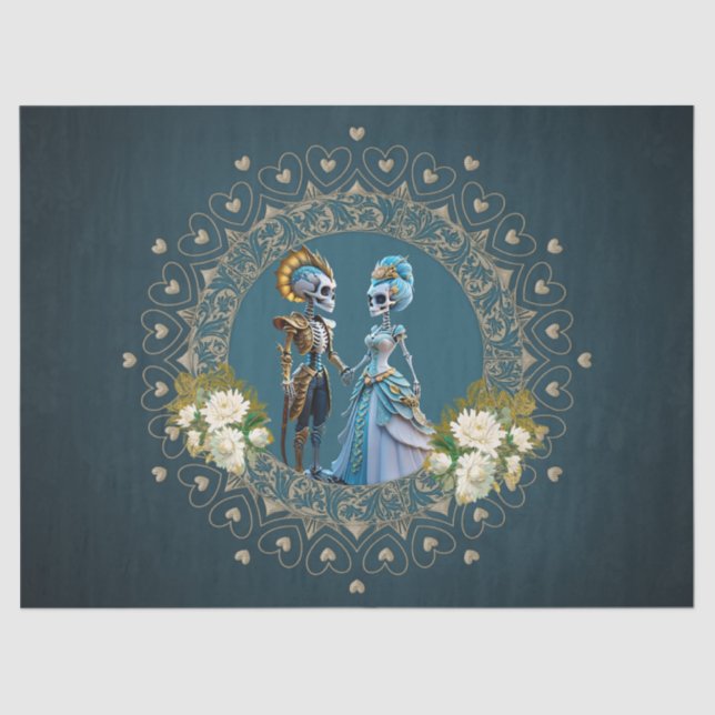 Papel De Seda Estilo Gótico do Casal de Casamento de Esqueleto B (Frente )