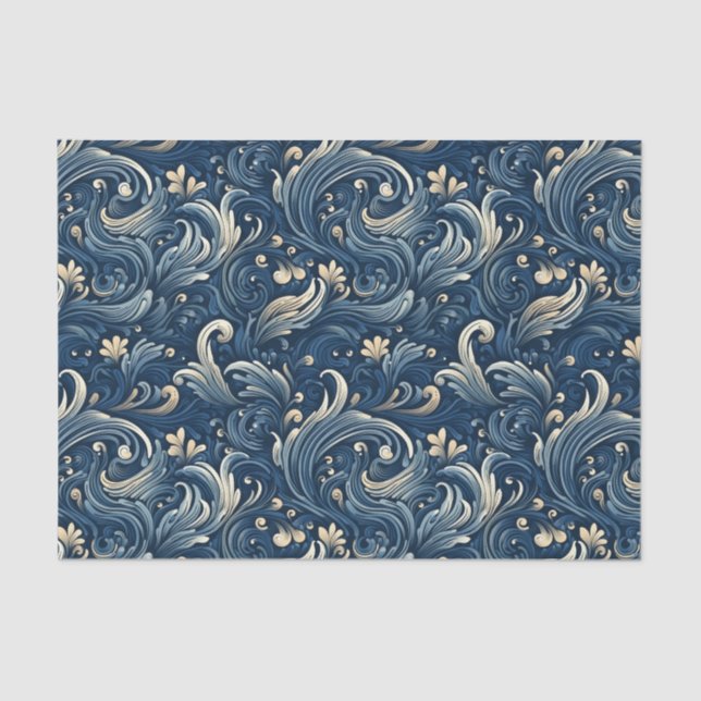 Papel De Seda Estilo Japonês Ondas na Decoupage do Mar (Frente )