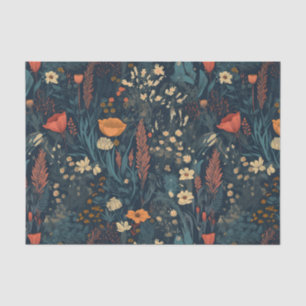 Papel De Seda Estilo retrô, campo floral escuro de flores silves