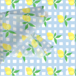 Papel De Seda Estilo Retro Elegante Amarelo Limões Azul Branco X
