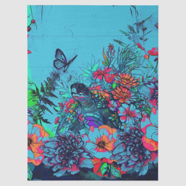 Papel De Seda Estilo Único de Arte Urbana Tartaruga Floral (Frente )
