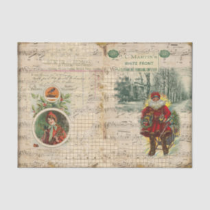 Papel De Seda Estilo Vintage Papai Noel, Sled, Sheet Music