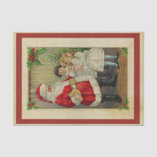 Papel De Seda Estilo Vintage que Papai Noel dá presentes à crian