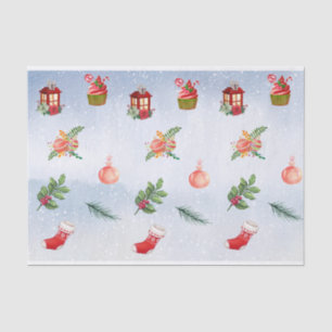 Papel De Seda Estoque, Ornamentos e Cupcakes de Natal em aquarel