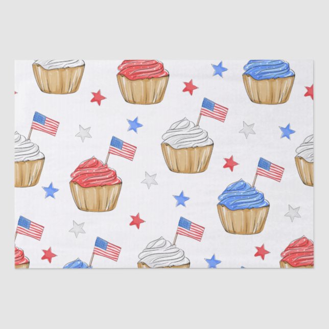 Papel De Seda Estrela Cupcake Azul Vermelha Patriótica (Frente )