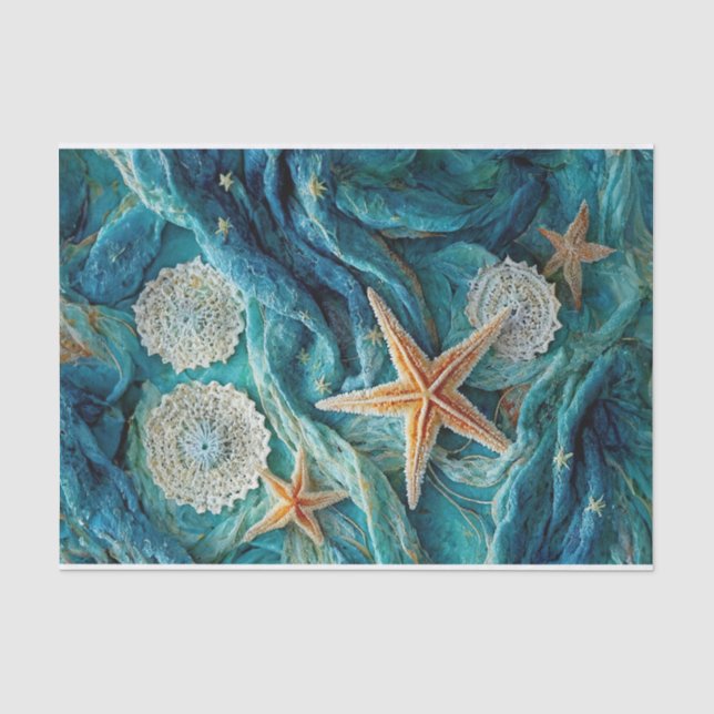 Papel De Seda Estrela do Mar & Renda, Elegantes Ondas do Oceano (Frente )