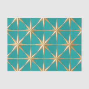 Papel De Seda Estrela Dourada Explosão Geométrica Azul Médio Séc