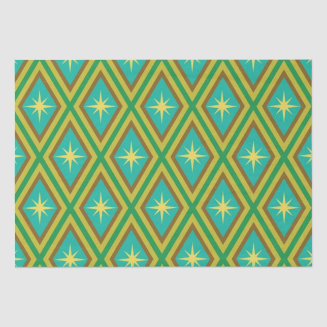 Papel De Seda Estrelas Amarelas de Meados do Século em Padrão de (Frente )