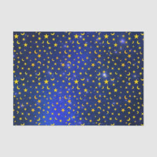Papel De Seda Estrelas Amarelas e Galáxias Azuis