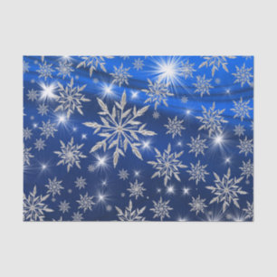 Papel De Seda Estrelas azuis de Natal com cristal de gelo branco
