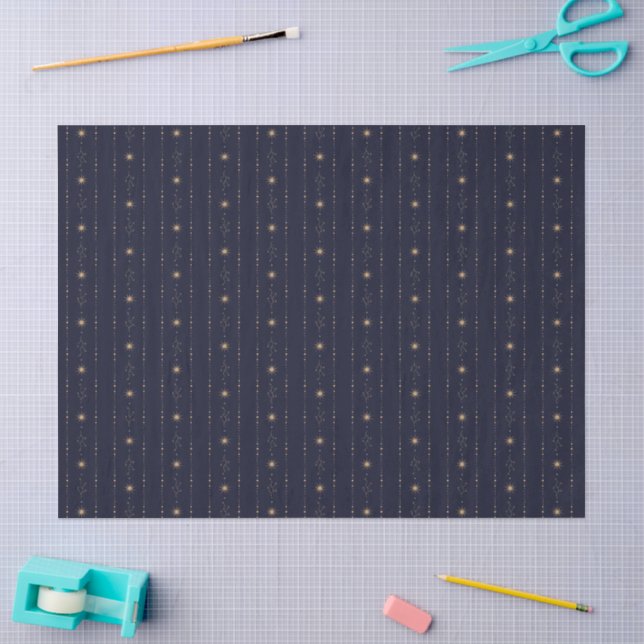 Papel De Seda Estrelas Azul Escuro e Dourado Feliz Natal (Arte )