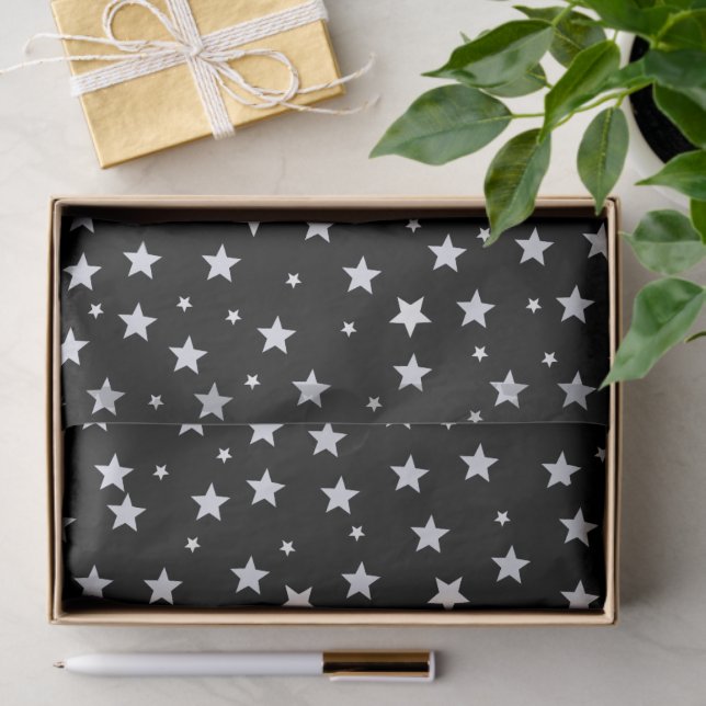 Papel De Seda Estrelas brancas em preto (Presente)