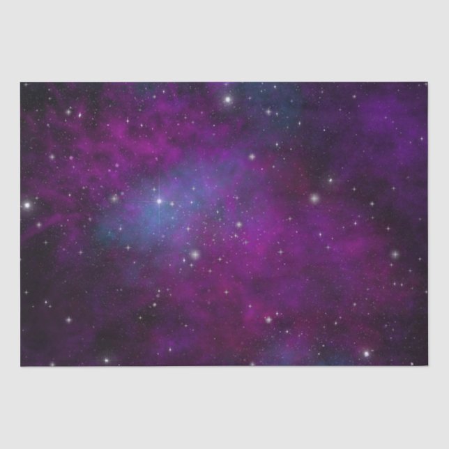 Papel De Seda Estrelas Brilhantes em Fundo Espacial Roxo Escuro (Frente )