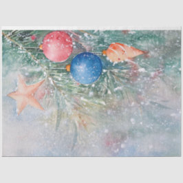 Papel De Seda Estrelas Caprichosas em Aquarela Bolas na Árvore d