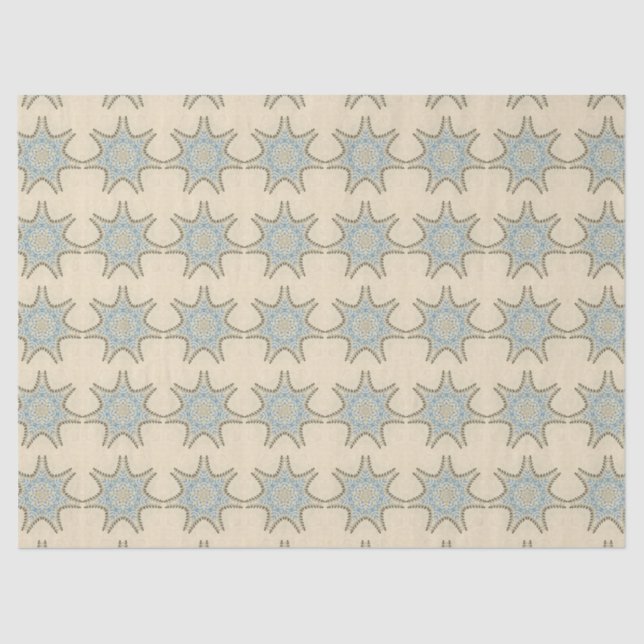 PAPEL DE SEDA ESTRELAS COM FLORES AZUIS CREAM (Frente )