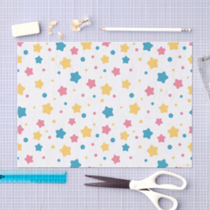 Papel De Seda Estrelas cor-de-rosa, amarela e azul no padrão bra