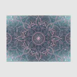 Papel De Seda Estrelas da Nebulosa Azul de Mandala - Rosa Dourad