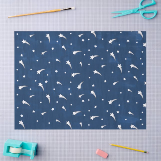 Papel De Seda Estrelas de disparo Marinho Blue Watercolor (Arte )