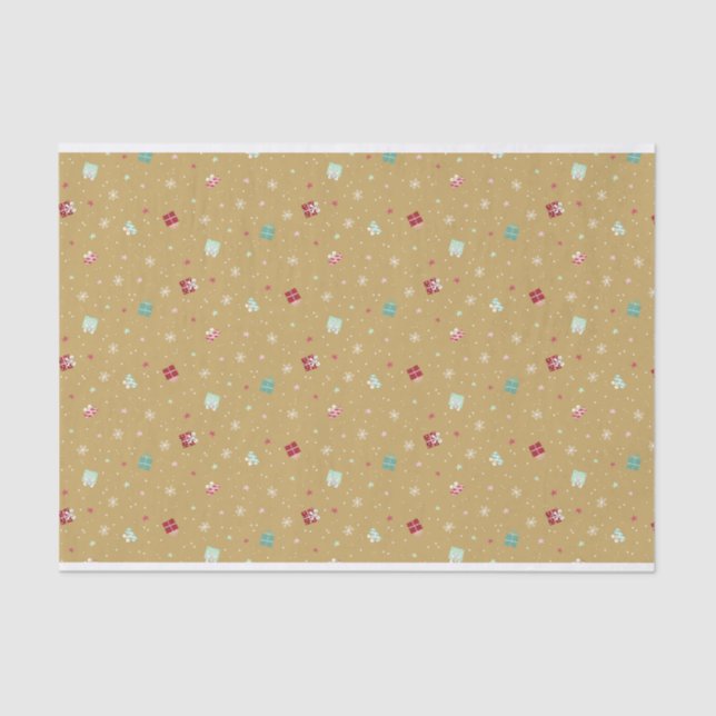 Papel De Seda Estrelas de Natal ouros, presentes, flocos de neve (Frente )