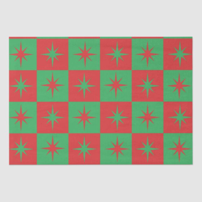 Papel De Seda Estrelas de Natal retrógradas verdes vermelhas (Frente )