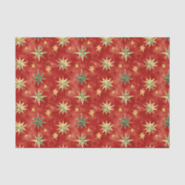 Papel De Seda Estrelas de Natal Vermelho Verde Dourado